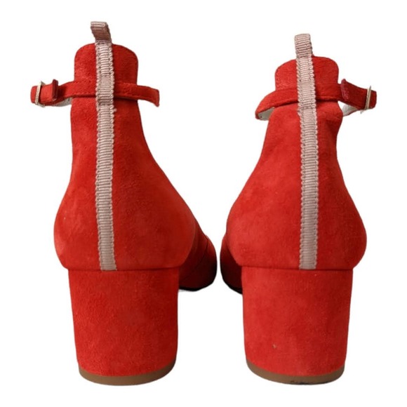 Boden Ankle Strap Suede Block Heel Shoes Buckle Closed Toe Red Women's Sz EU 40 - Picture 4 of 9